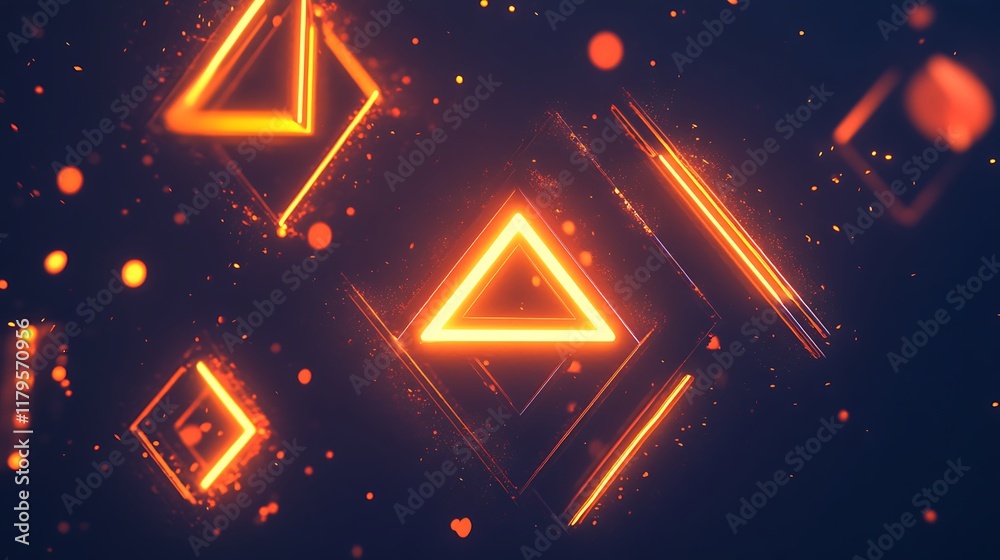 Obraz premium Glowing Orange Triangles and Diamonds Abstract Art