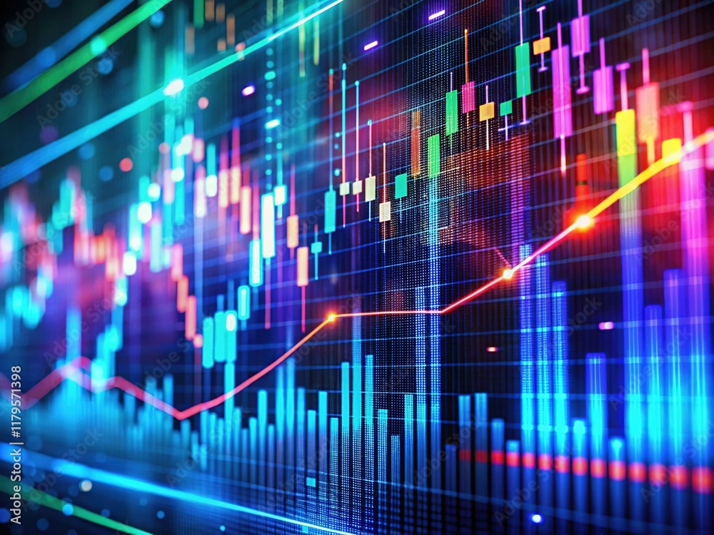 Glowing Neon Abstract Financial Chart - Stock Market Data Visualization Glowing Neon Abstract Financial Chart - Stock Market Data Visualization
