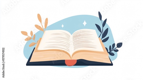 Open Book with Blank Pages on Blue Background - Symbol of Knowledge, Learning, and Imagination photo