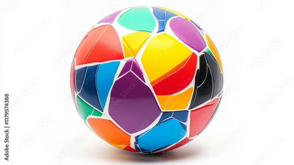 A vibrant soccer ball with colorful panels, perfectly isolated on a white background, A vibrant soccer ball with colorful panels, perfectly isolated on a white background,