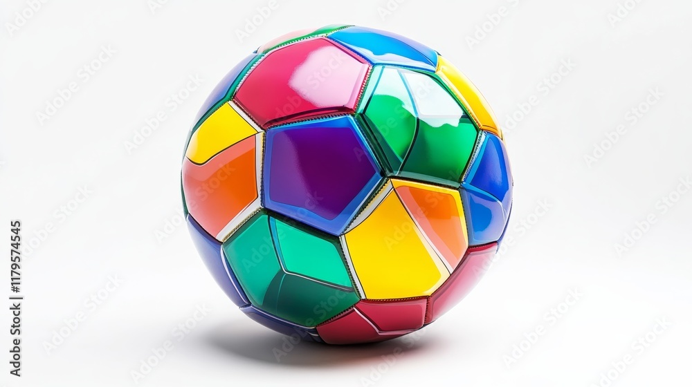 A vibrant soccer ball with colorful panels, perfectly isolated on a white background, A vibrant soccer ball with colorful panels, perfectly isolated on a white background,