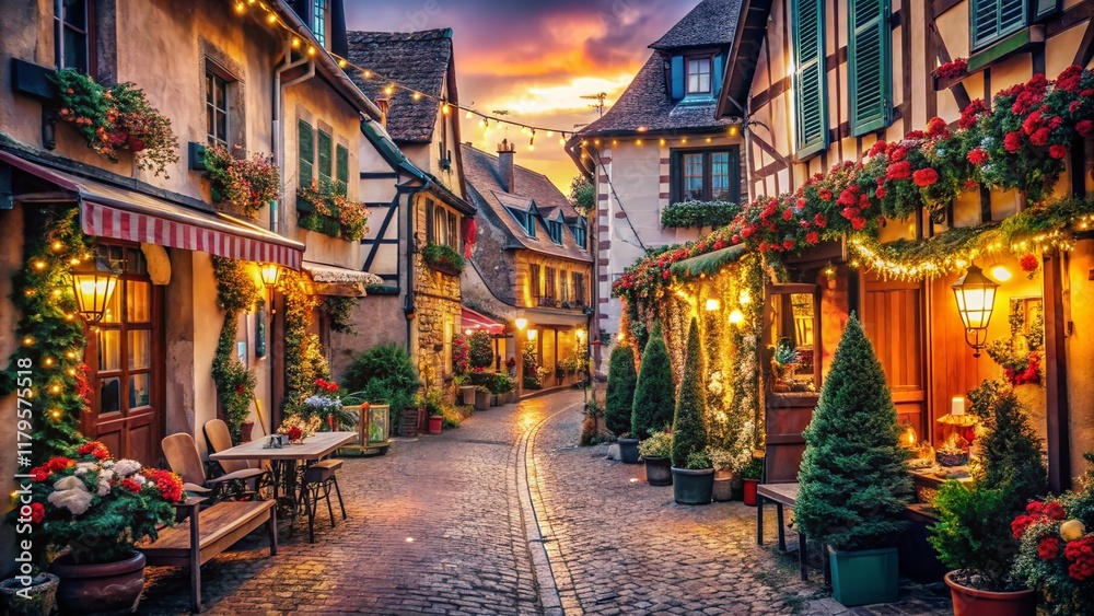 Naklejka premium French Holiday Greetings: Rustic Charm of a Provincial Village
