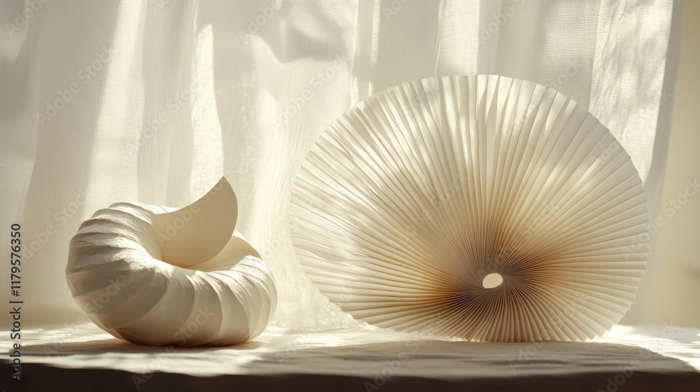 Elegant White Shells Displayed on a Soft Surface with Natural Light