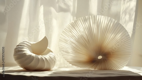 Obraz na płótnie Elegant White Shells Displayed on a Soft Surface with Natural Light w salonie