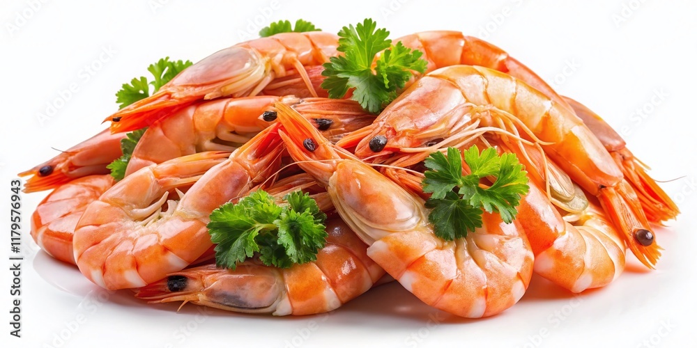 Fresh Cooked Shrimp Tails Isolated on White Background - High-Resolution Stock Photo Fresh Cooked Shrimp Tails Isolated on White Background - High-Resolution Stock Photo