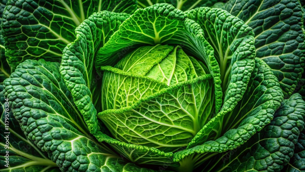 Fototapeta premium Fresh Green Cabbage Close Up - Full Frame Vegetable Photography