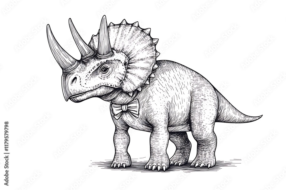 Fototapeta premium Cute Triceratops with a Bow Coloring Page Illustration