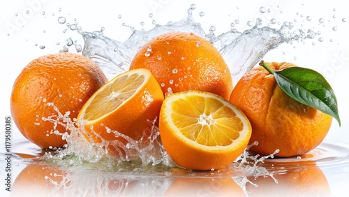 Fresh Juicy Oranges Splashing, Cut Out - Vibrant Citrus Fruit Photography