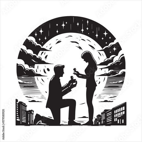 Propose silhouette vector. Silhouettes of a man proposing vector illustration