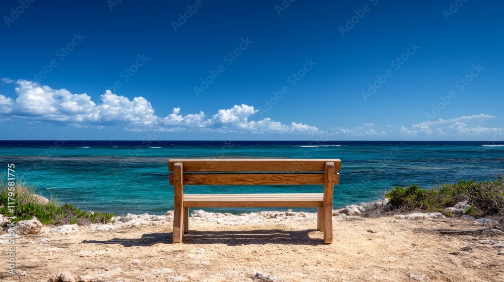 Tranquil Ocean View from a Wooden Bench Tranquil Ocean View from a Wooden Bench