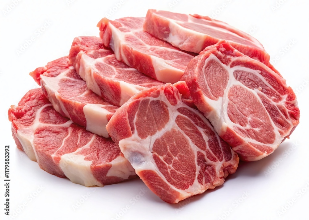 Fresh Raw Pork Slices Isolated, High-Resolution Butcher Shop Meat Image Fresh Raw Pork Slices Isolated, High-Resolution Butcher Shop Meat Image