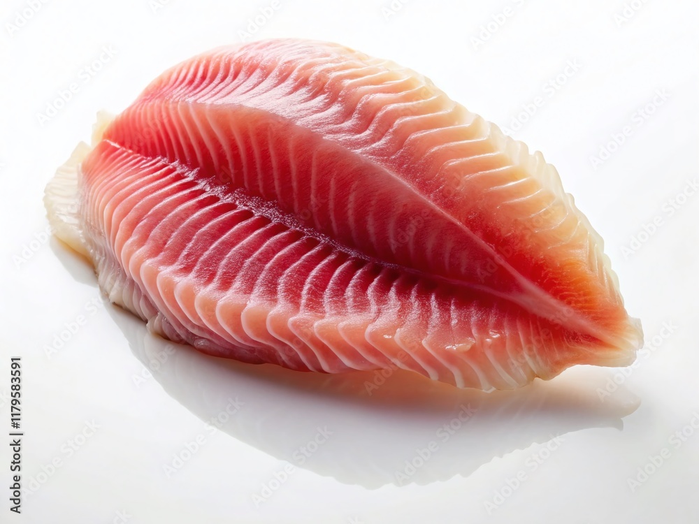 Fresh Raw Tilapia Fillet, Isolated White Background, Ready for Cooking