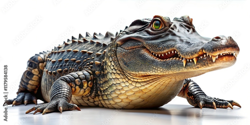 Fototapeta premium Isolated Alligator on White Background: Wildlife Stock Photo