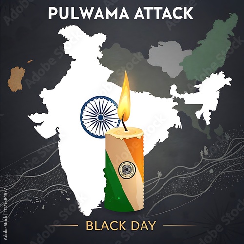 Pulwama attack black day india map candle photo