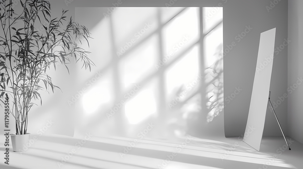 Obraz premium Empty light grey photography studio, subtle texture, background, shadowless. Shadowmoss. Illustration