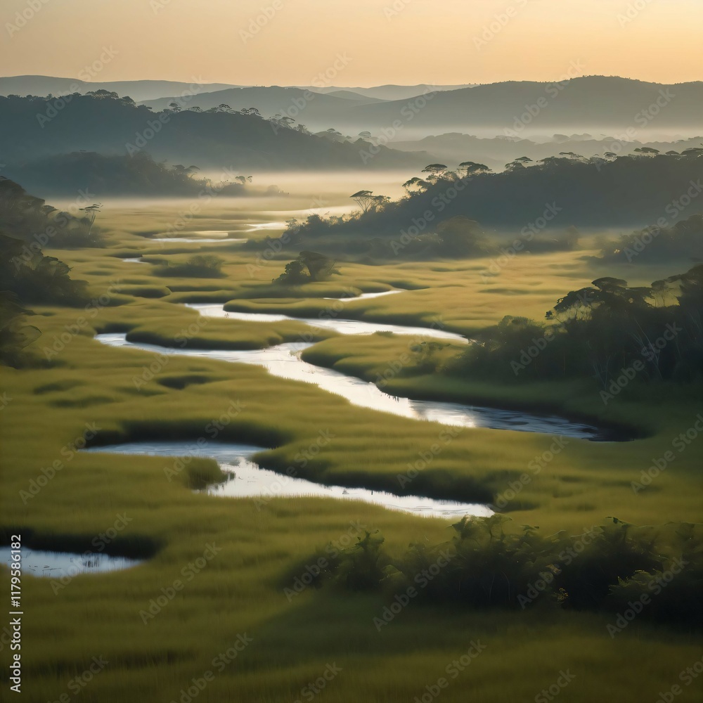 Fototapeta premium Meandering River in a Green Valley