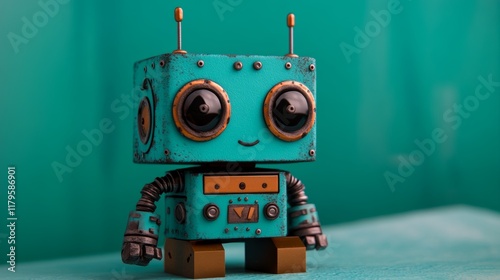 Cute Retro Robot Toy on Teal Background
