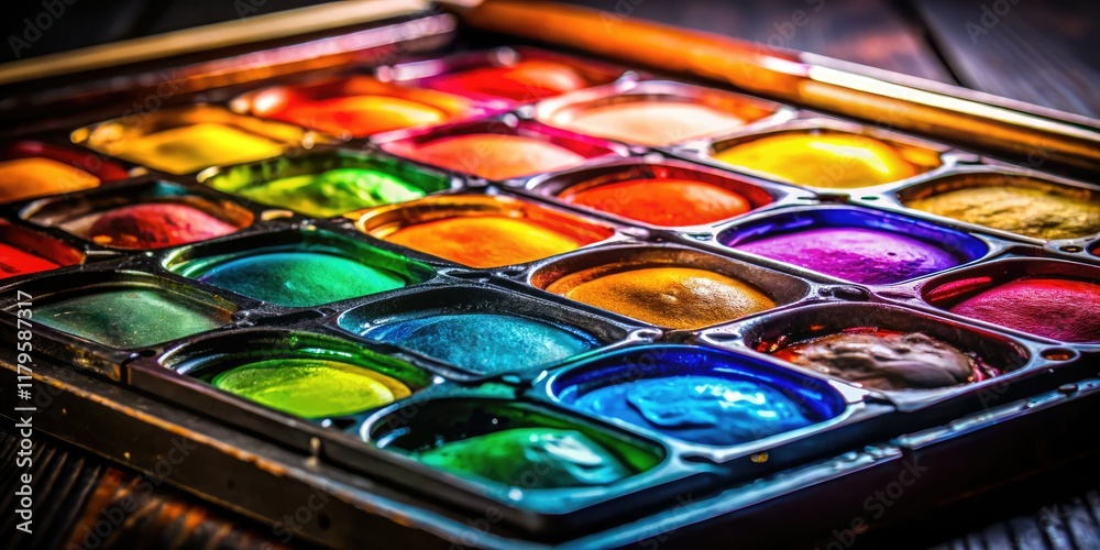Intricate watercolor silhouettes, captured in a close-up artistic photograph showcasing the paint set's rich hues. Intricate watercolor silhouettes, captured in a close-up artistic photograph showcasing the paint set's rich hues.