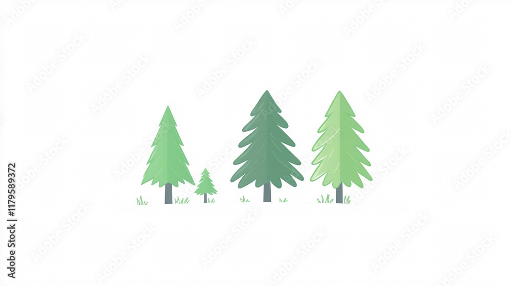Obraz premium Serene Minimalist Evergreen Trees on a Pristine White Background