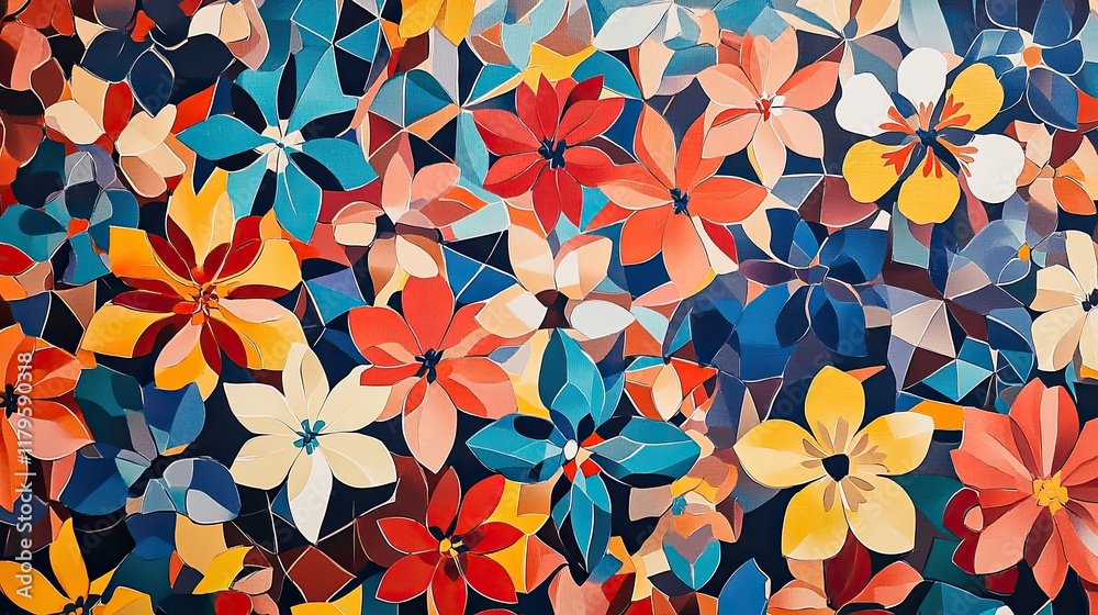 Eye-catching, vibrant geometric floral patterns for textile applications Eye-catching, vibrant geometric floral patterns for textile applications