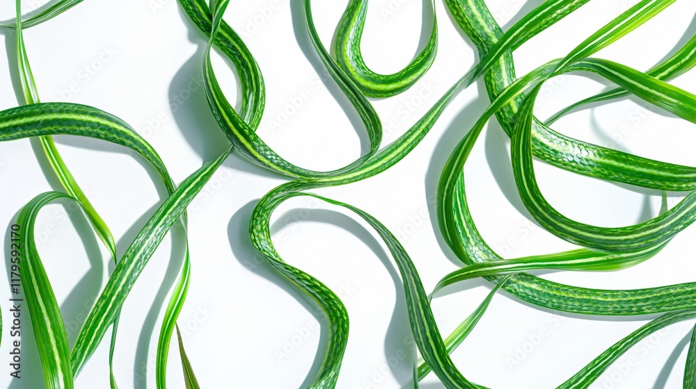 Abstract composition of intertwined green leaves on a white background. Botanical art meets modern minimalism. Abstract composition of intertwined green leaves on a white background. Botanical art meets modern minimalism.