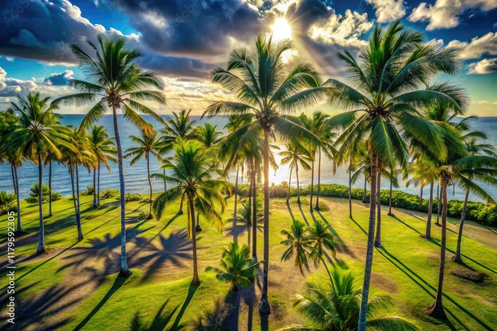 Fototapeta premium Maui's dramatic palm trees: stunning black and white drone photography showcasing Hawaiian aerial views.