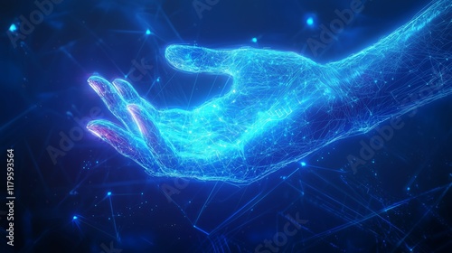 Futuristic Digital Hand Creating Connections in Vibrant Blue Light