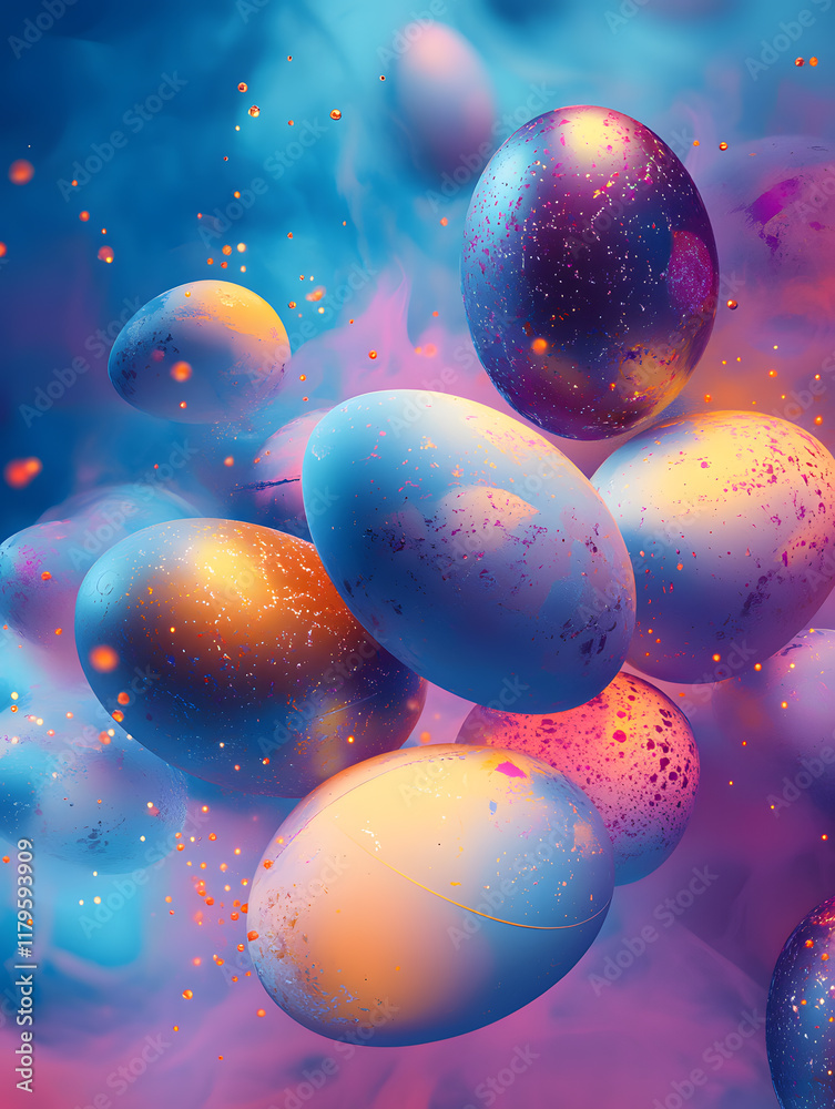 Easter, Easter attributes eggs and rabbit in digital style. Neural network AI generated art Easter, Easter attributes eggs and rabbit in digital style. Neural network AI generated art