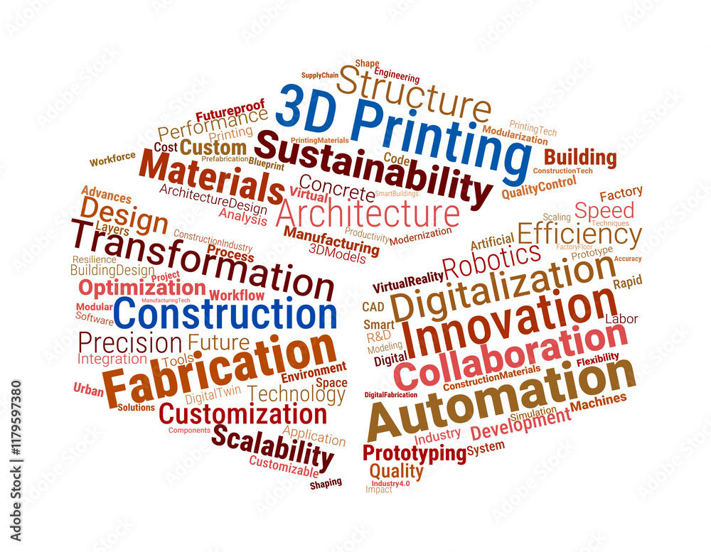3D Printing in Construction Word Cloud 3D Printing in Construction Word Cloud