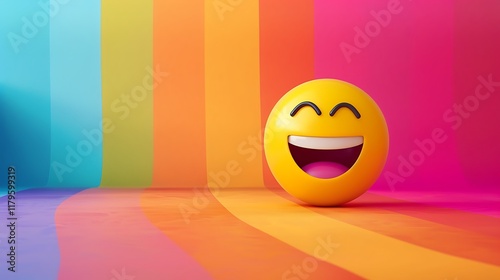 Bright colorful backdrop with the emoji smiley of a smiling joyful laughing face
