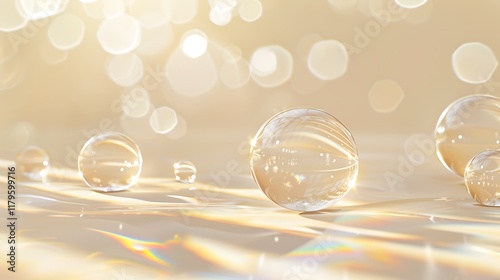 Bright oil bubbles and a shiny surface with a gentle pale beige ombre backdrop