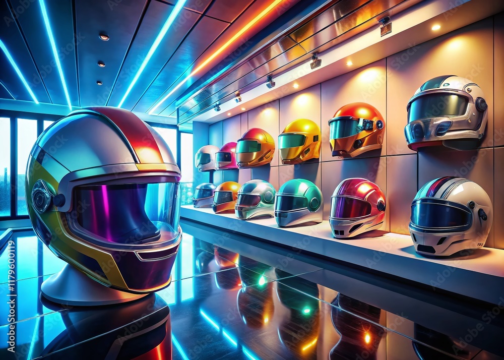 Fototapeta premium Futuristic Sci-Fi Helmet Collection: Architectural Photography Showcase