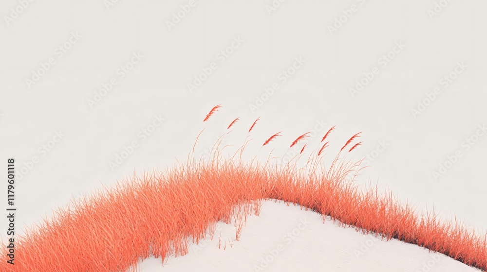 Fototapeta premium Minimalist Coral Grass on White Background | Simple and Modern Digital Art