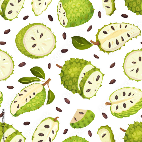 Soursop Fruit or Guanabana Seamless Pattern Vector Template
