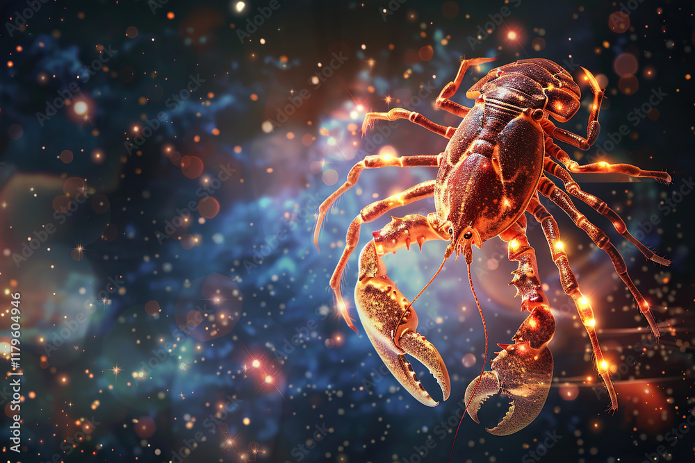 Astrological abstract composition with concept of Scorpio zodiac sign symbol, abstract vivid composition consists of fictional unreal fantastic vision on background Astrological abstract composition with concept of Scorpio zodiac sign symbol, abstract vivid composition consists of fictional unreal fantastic vision on background