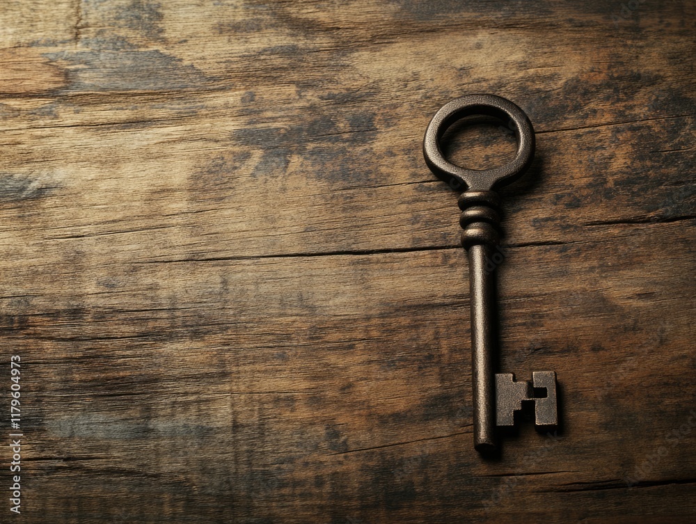Antique key resting on a rustic wooden table surrounded by sepia-toned family photographs from the 1940s symbolizing genealogy, nostalgia, and ancestral memories. Antique key resting on a rustic wooden table surrounded by sepia-toned family photographs from the 1940s symbolizing genealogy, nostalgia, and ancestral memories.