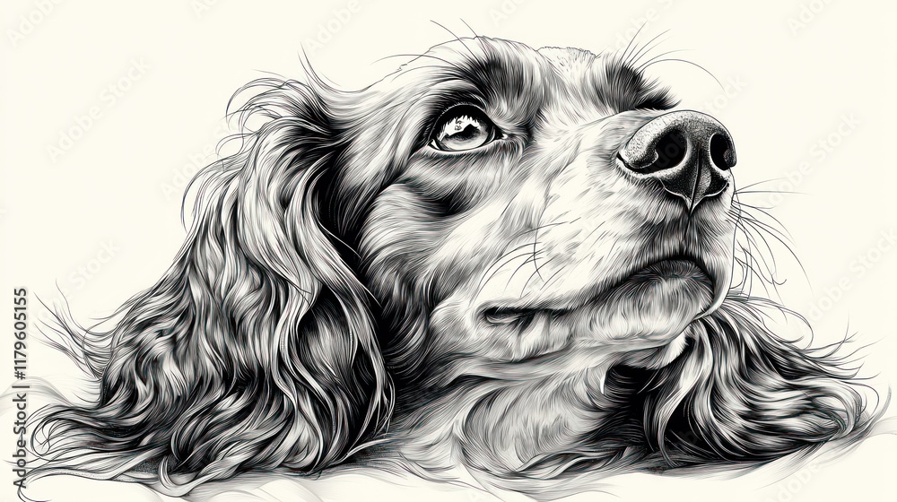 Monochrome sketch of a dog looking up. Monochrome sketch of a dog looking up.