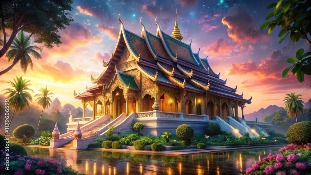 Fototapeta premium Gilded Splendor: Surreal Photography of Luang Prabang's Royal Palace Museum