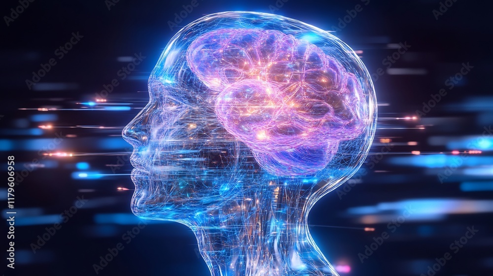 Glowing 3D Render: Futuristic Brain Illustration, Vibrantly Illuminated. AI Generated Glowing 3D Render: Futuristic Brain Illustration, Vibrantly Illuminated. AI Generated