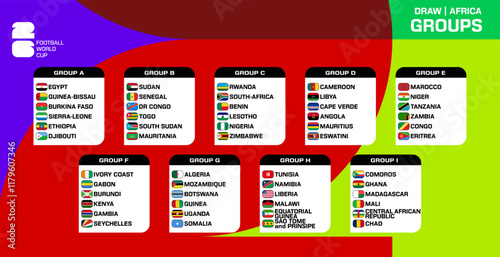 Table of African countries participating in the qualification for the 2026 World Cup on an abstract figure background