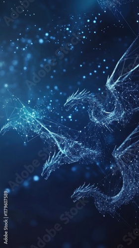 Three Digital Dragons Soar Through A Starry Night Sky