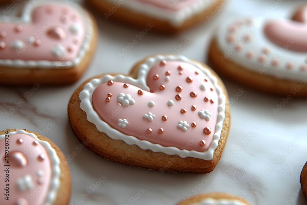 Romantic Heart-Shaped Cookies with Pink Icing for Valentine's Day Romantic Heart-Shaped Cookies with Pink Icing for Valentine's Day