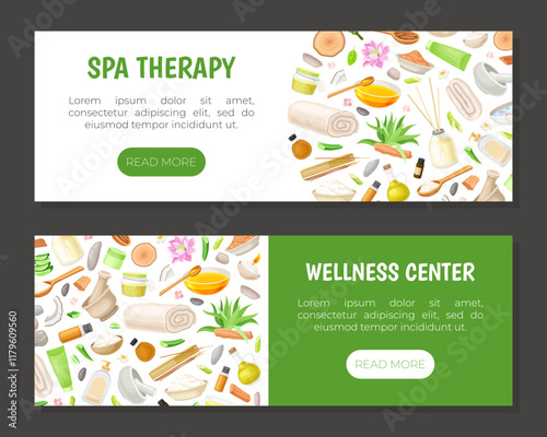 Spa Body Treatment Banner Design with Oil and Aromatherapy Vector Template