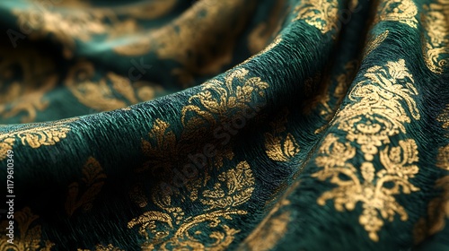 Luxury Fabric with Brocade and Damask Textile Pattern Offering Elegant Texture and Style photo