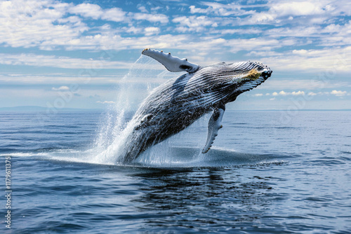 Fantastically beautiful majestic huge whale in deep blue ocean, abstract vivid composition consists of fictional unreal fantastic vision on background photo