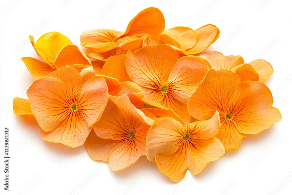 Obraz premium Soft Orange Primrose Petals Neatly Arranged on a White Background for Floral Design