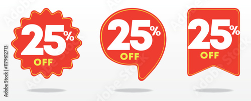 25% off. Business, price, e-commerce, sale tag, banner, social media, poster, ads, shopping, marketing, social network, offer, web, coupons. Set, trade, label, sticker, promo.