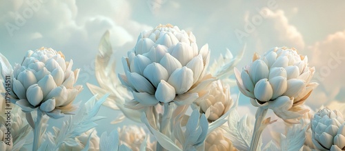 Serene Artichoke Blossoms Under a Pastel Sky