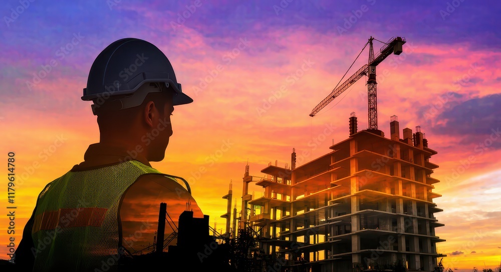 Shaping the Future: A Worker’s Dedication in the Sunset. Shaping the Future: A Worker’s Dedication in the Sunset.