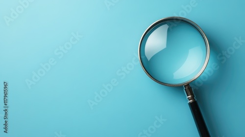 Magnifying glass on turquoise background representing financial examination and compliance in business auditing with ample space for text and concepts